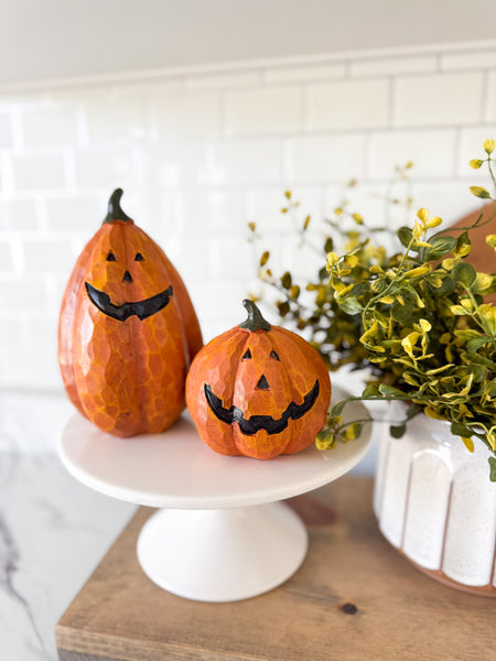 Set Of Two Resin Jack O Lanterns