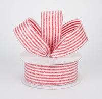 1.5" Iced Glitter Red & White  Striped Wire Ribbon (10 Yards)
