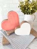 Coral + White Heart Set Of two