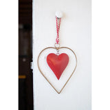 Antique Brass and Red Heart Door Hanger