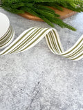 1.5" Ivory & Moss Green Stripe Wired Ribbonh (10 Yards)