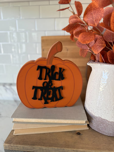 Trick Or Treat Wood Pumpkin