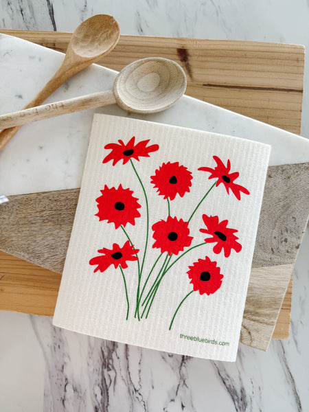 Red Gerbera Swedish Dishtowel