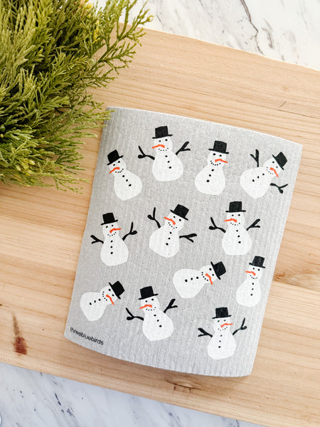 Frosty Friends On Grey Swedish Dishclot