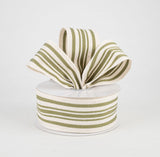 1.5" Ivory & Moss Green Stripe Wired Ribbonh (10 Yards)