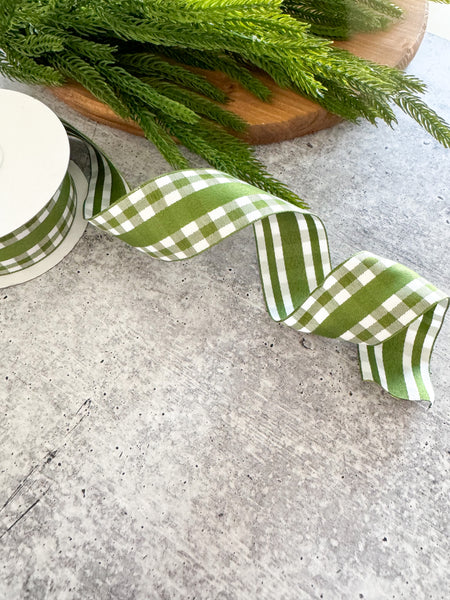 1.5 Biggy Gingham Ribbon: Moss Green & Ivory (10 Yards) [X974709