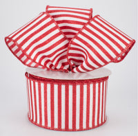 2.5" Glitter Stripe White & Red Wired Ribbon (10 Yards)