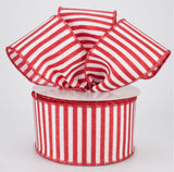 2.5" Glitter Stripe White & Red Wired Ribbon (10 Yards)