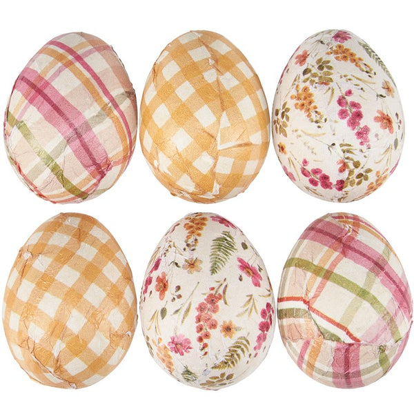 Gingham Wooden Eggs Set Of 6