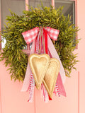Set of Two Antique Brass Metal Hearts