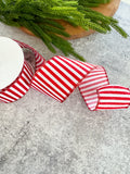 2.5" Glitter Stripe White & Red Wired Ribbon (10 Yards)