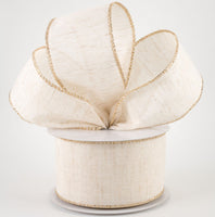 2.5" Ivory Canvas Gold Metallic Edge Wired Ribbon (10 Yards)