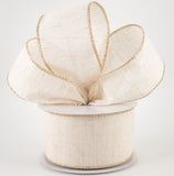 2.5" Ivory Canvas Gold Metallic Edge Wired Ribbon (10 Yards)