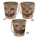 Distressed Metal Jack O Lantern Bucket