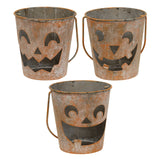 Distressed Metal Jack O Lantern Bucket