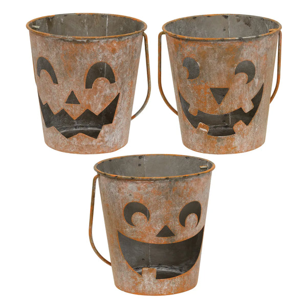 Distressed Metal Jack O Lantern Bucket