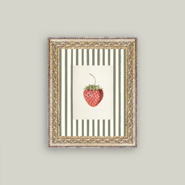 Strawberries On Stripes Framed Antique Art