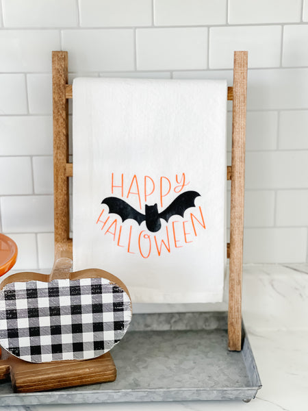 Happy Halloween With Bat Tea Towel