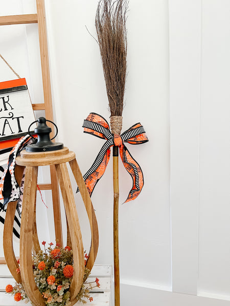 “Orange & Black Bow” Witches Broom
