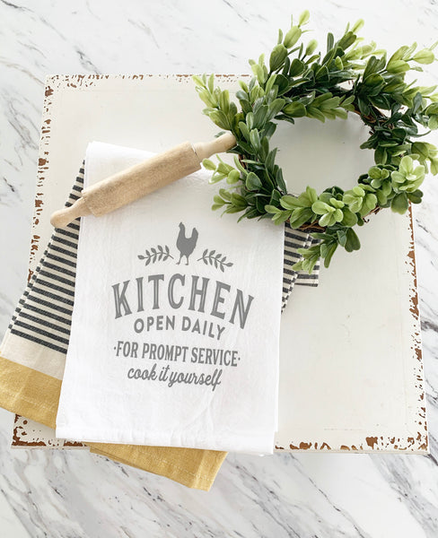 Kitchen Open Daily Tea Towel