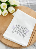Hello Spring Tea Towel With Purple Flowers