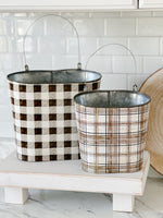 Plaid Hanging Buckets- Set Of Two