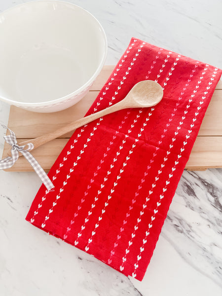 Red Tea Towel With Mini Hearts