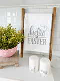 Hello Easter With Grey Bunny Tea Towel