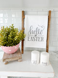 Hello Easter With Grey Bunny Tea Towel